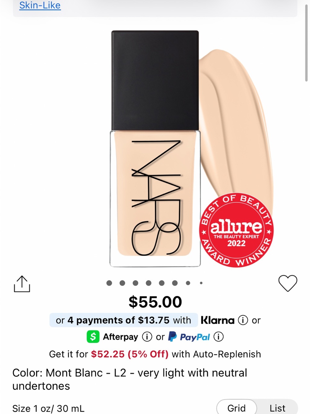 Nars Light Reflecting Foundation- Shade Mont Blanc- NIB